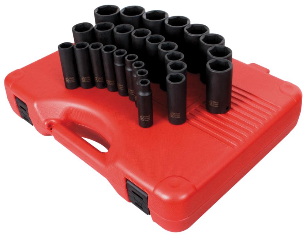 Sunex 1/2 In. Drive Deep Metric Impact Socket Set 26 pc. - Ascmtools