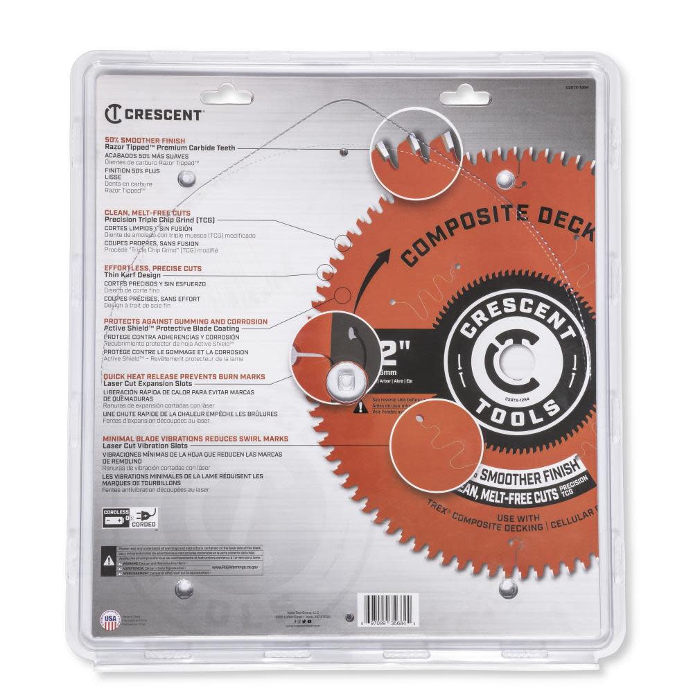 Crescent Circular Saw Blade 12″ x 84 Tooth Composite Decking - Ascmtools