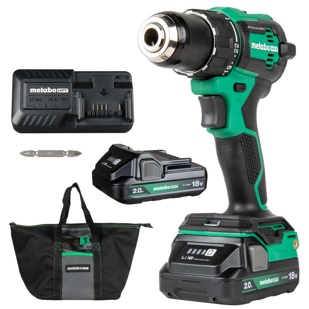 Metabo HPT 18V MultiVolt Cordless Brushless Hammer Drill Kit (2 x 2.0Ah) - Ascmtools