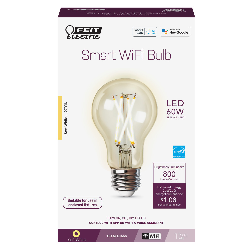 Feit Electric 60W A19 Alexa Google LED Smart WiFi Bulb 1pk - Ascmtools