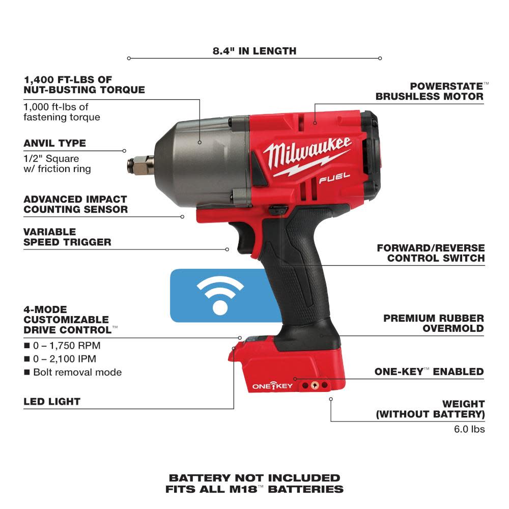 Milwaukee M18 FUEL with ONE-KEY High Torque Impact Wrench 1/2 in. Friction Ring - Ascmtools
