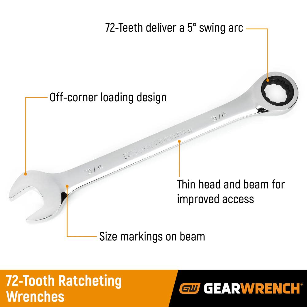 GEARWRENCH 13 Pc 72-Tooth 12 Point Reversible Ratcheting Combination SAE Wrench Set - Ascmtools