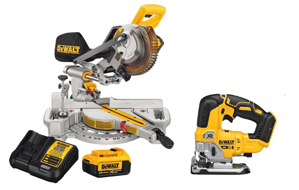 DEWALT 7 1/4″ Single Bevel Sliding Compound Miter Saw & 20V Max Variable Speed Keyless Jigsaw Kit - Ascmtools