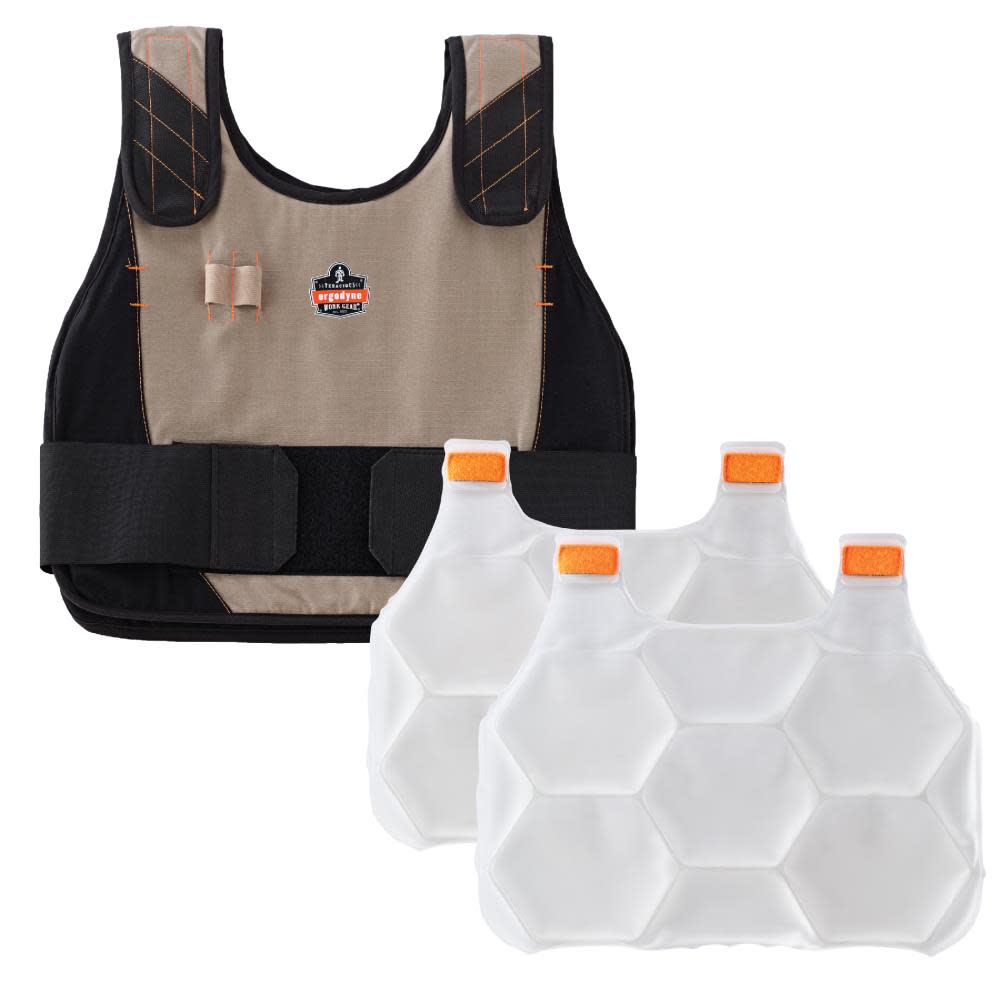 Ergodyne Chill Its 6215 Cooling Vest FR with Packs Khaki L/XL - Ascmtools