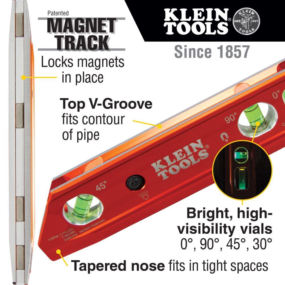 Klein Tools Lighted Torpedo Billet Level REM - Ascmtools