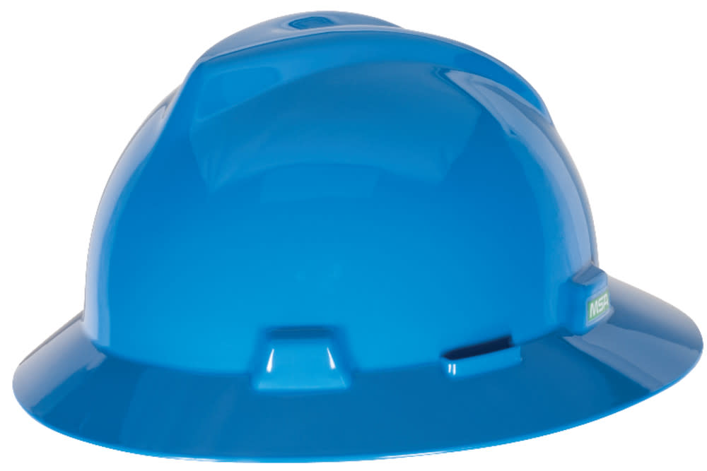 MSA Safety Works V Gard Slotted Full Brim Hard Hat Blue with Staz On Suspension - Ascmtools