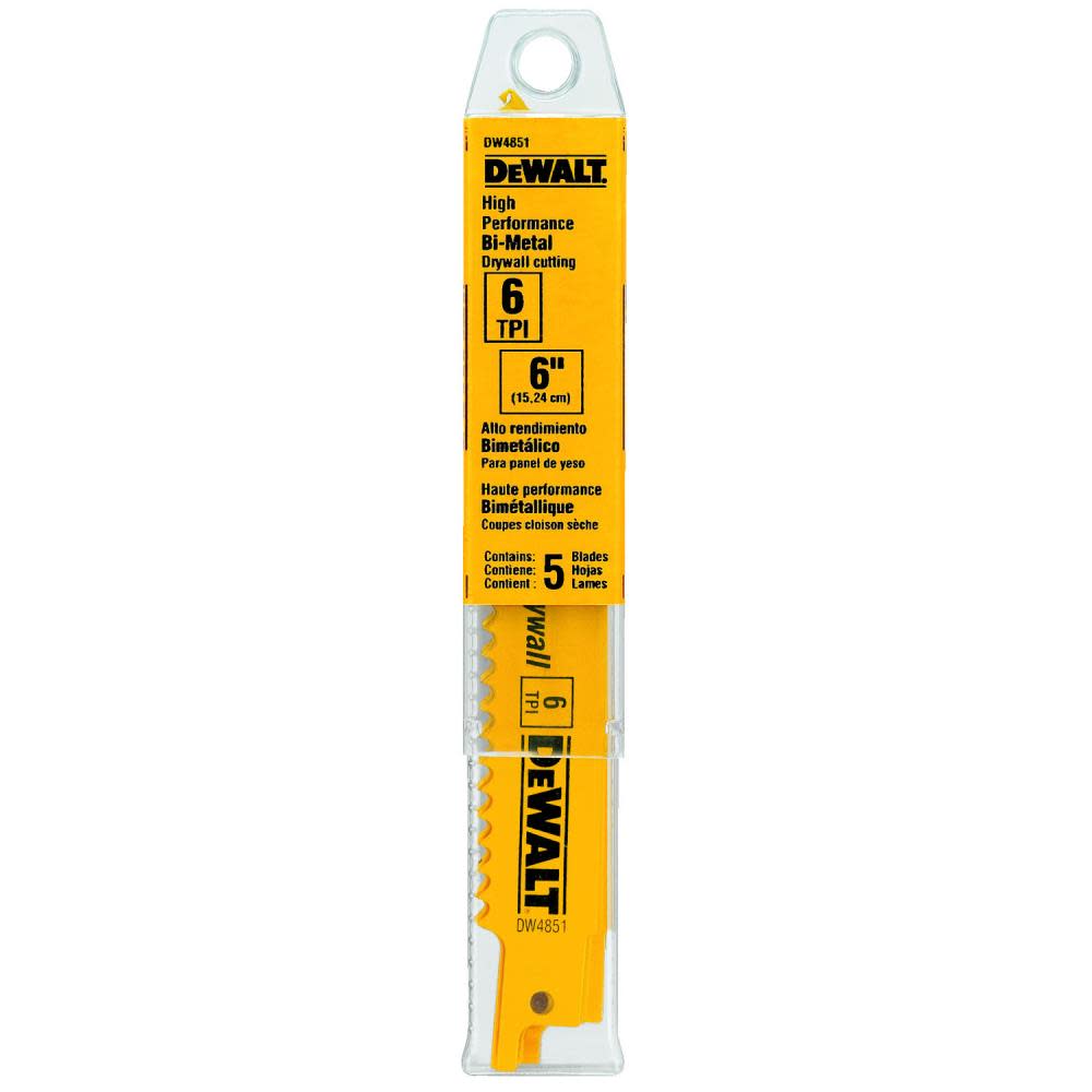 DEWALT 6-in 6TPI Plaster Cutting Bi-Metal Reciprocating Saw Blade (5 pack) - Ascmtools