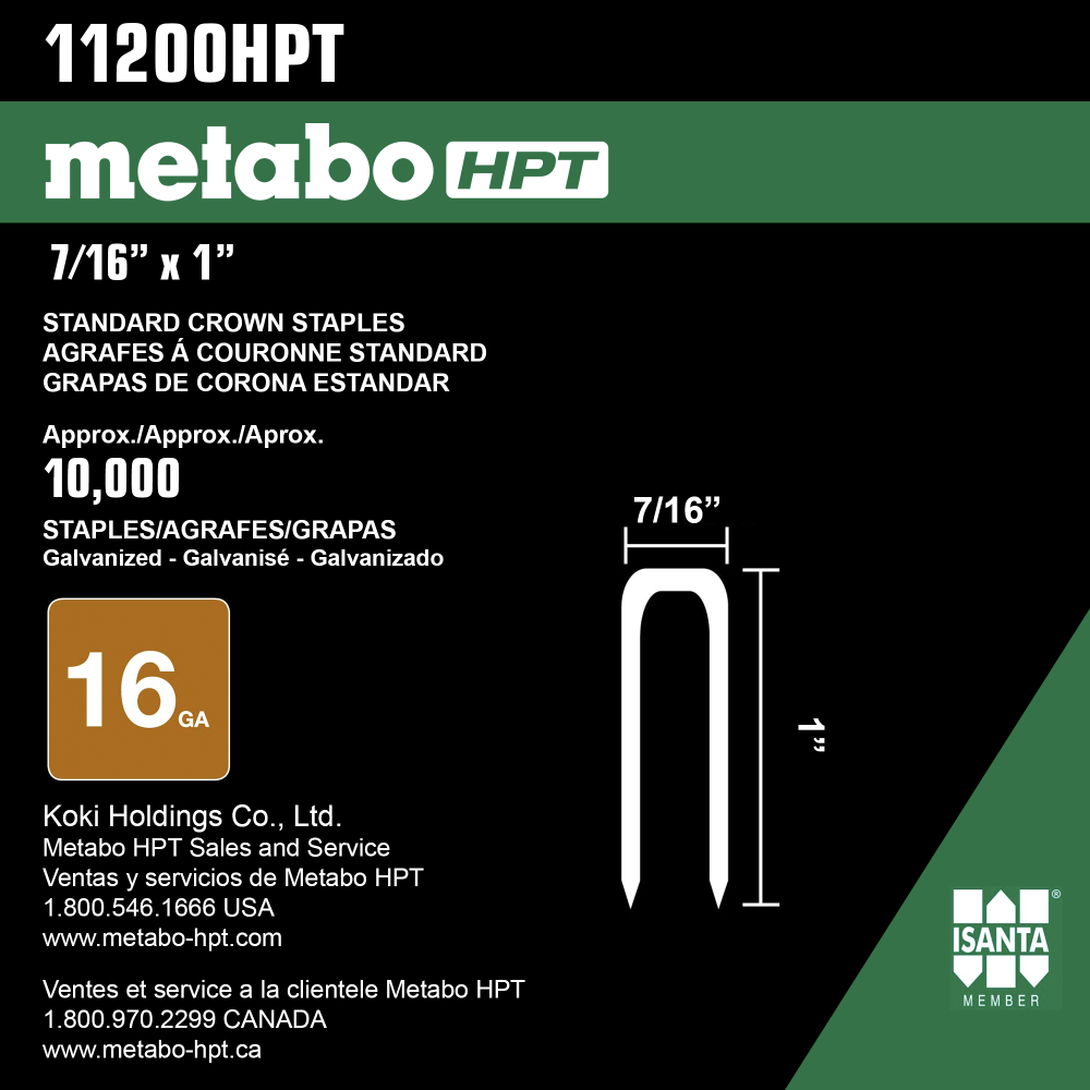 Metabo HPT Standard Crown Staples 7/16″ x 1″ 16 Gauge Galvanized - Ascmtools