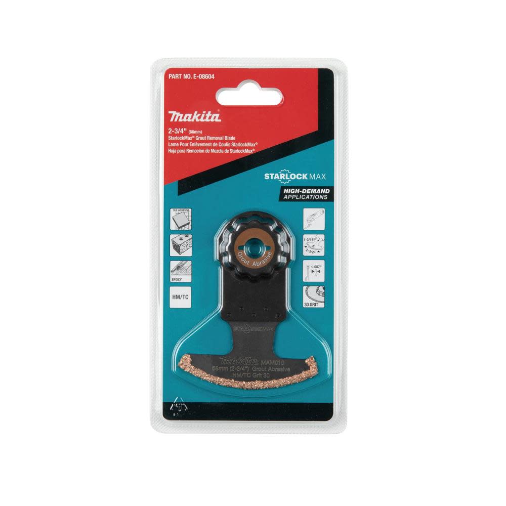 Makita StarlockMax Oscillating Multi Tool 2 3/4″ Hard Metal with Tungsten Carbide 30 Grit Grout and Abrasive Segmented Saw Blade - Ascmtools