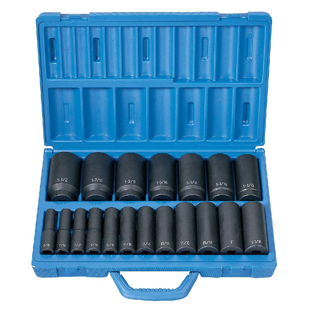 Grey Pneumatic 1/2″ Drive 19 Pc. Deep Length Fractional Master Set - Ascmtools