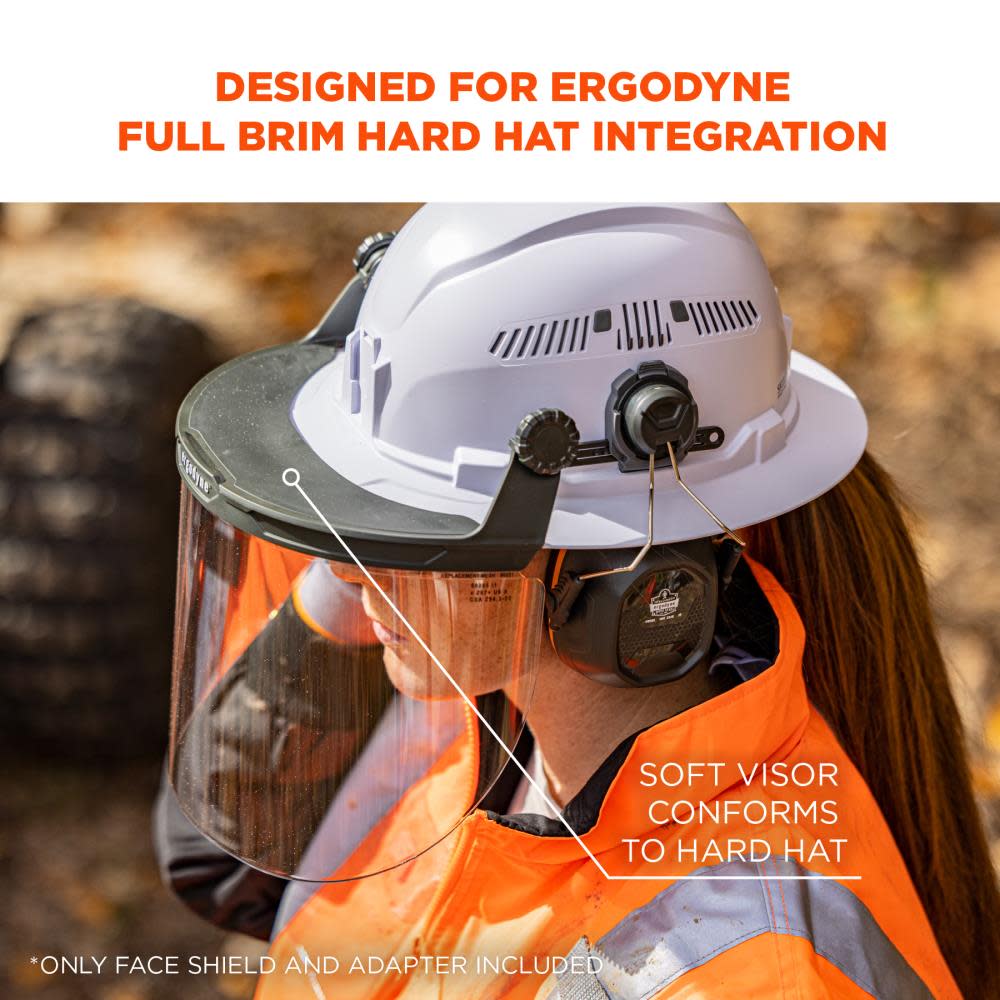 Ergodyne Clear Lens Gray Hard Hat Face Shield for Full Brim - Ascmtools