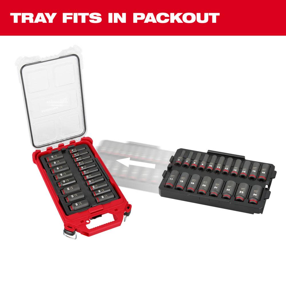 Milwaukee SHOCKWAVE Impact Duty Socket 3/8 Dr 19pc MM Tray Set - Ascmtools