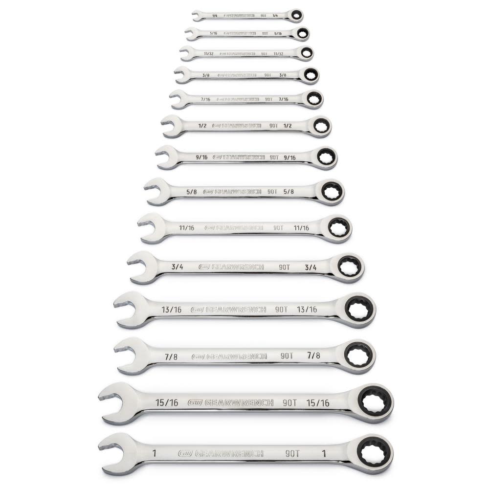 GEARWRENCH 14 Pc 90T 12 Point SAE Combination Ratcheting Wrench Set - Ascmtools