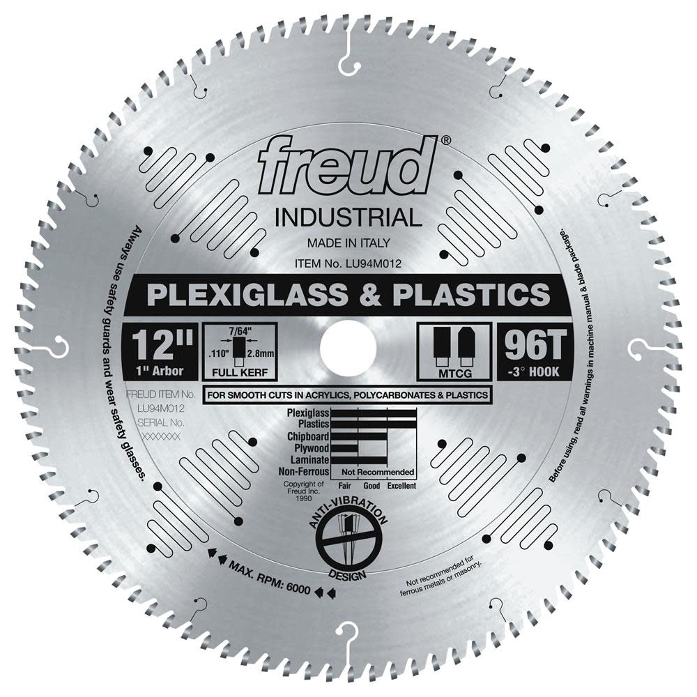 Freud 12″ Blade for Plexiglass/Plastics - Ascmtools