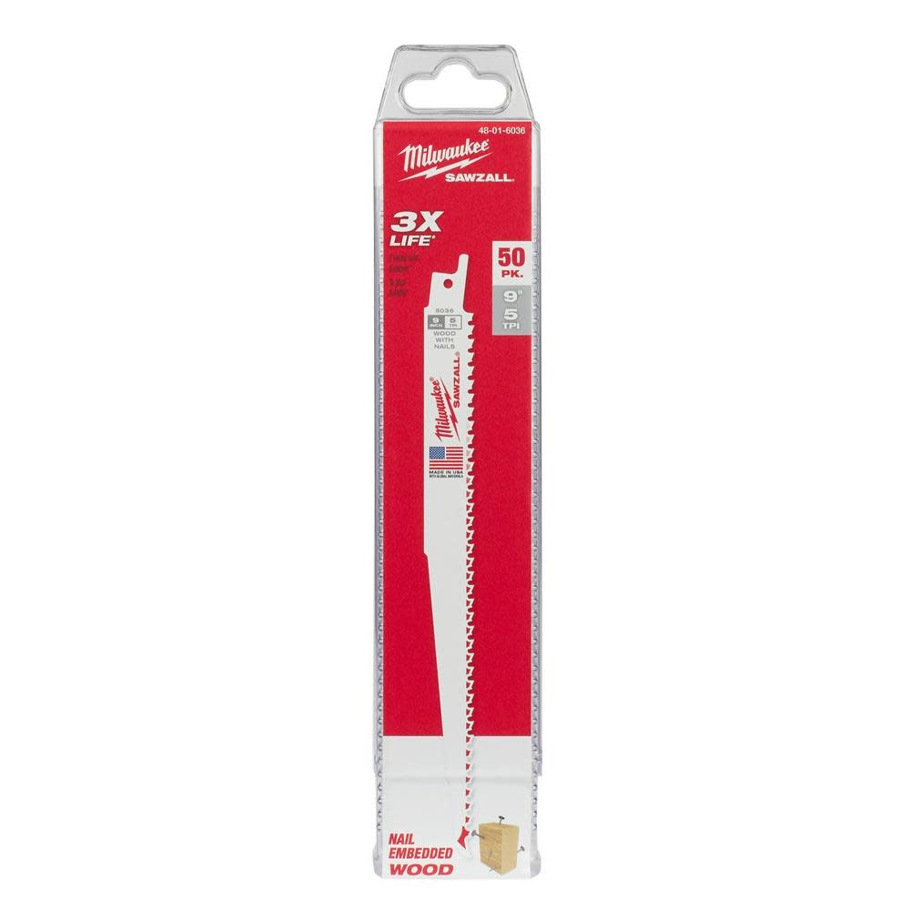 Milwaukee 9 in. 5 TPI SAWZALL Blade (50 Pack) - Ascmtools