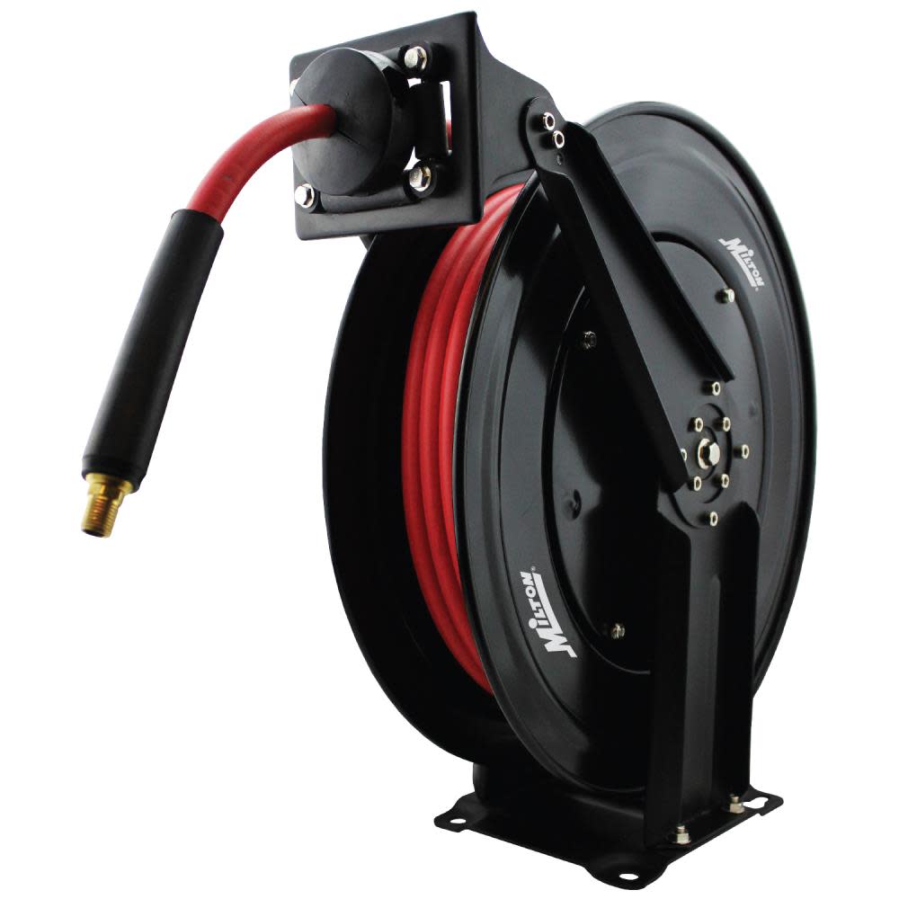 Milton 2760-50D – Steel Dual Arm Auto-Retractable Air Hose Reel 3/8″ x 50 ft. Rubber Hose – 300 Max PSI - Ascmtools