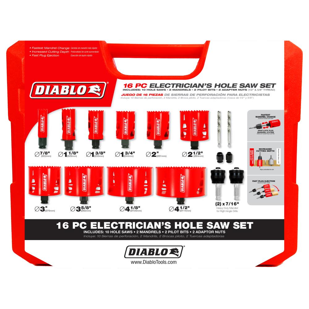 Diablo Tools 16 pc Electrician’s Bi-Metal Hole Saw Set - Ascmtools