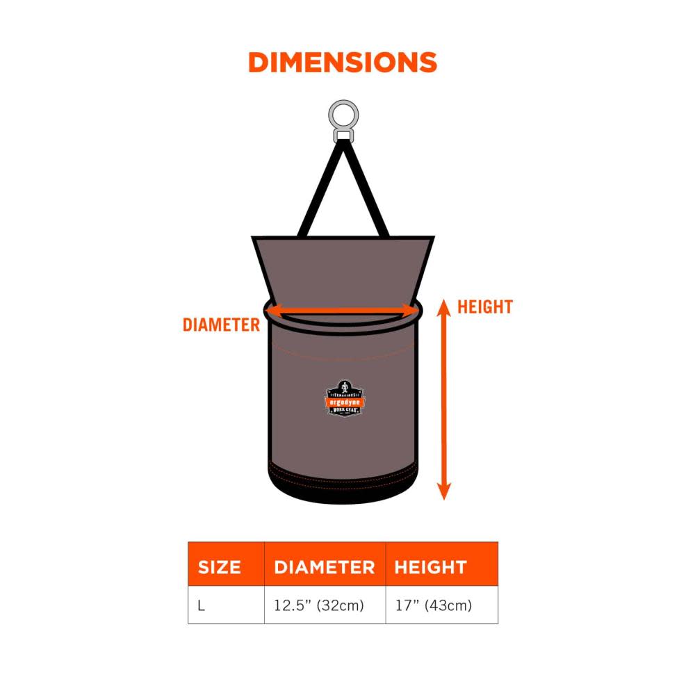 Ergodyne Hoist Bucket with Swiveling Carabiner Large Gray - Ascmtools