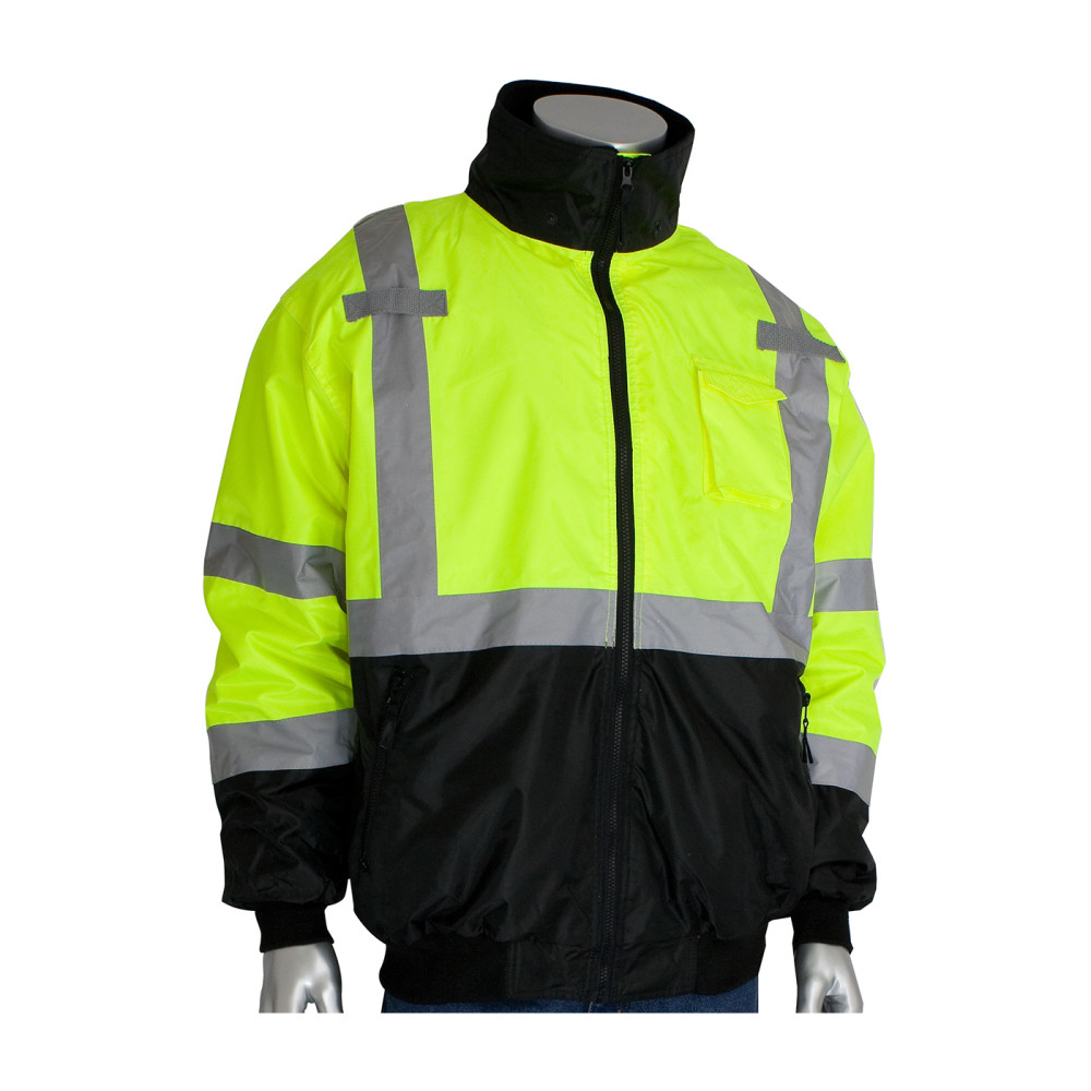 Protective Industrial Products ANSI R3 Black Bottom Bomber Jacket Hi Vis Lime Yellow Medium - Ascmtools