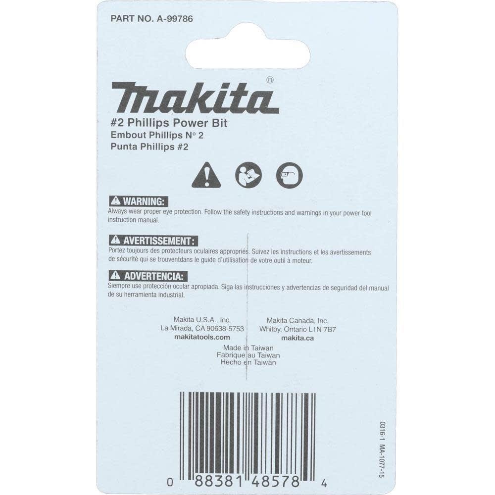 Makita Impact X #2 Phillips 2 Power Bit 15/pk - Ascmtools