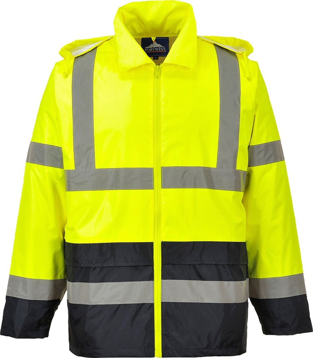 Portwest Yellow and Black Hi-Vis Contrast Rain Jacket – XXXL - Ascmtools