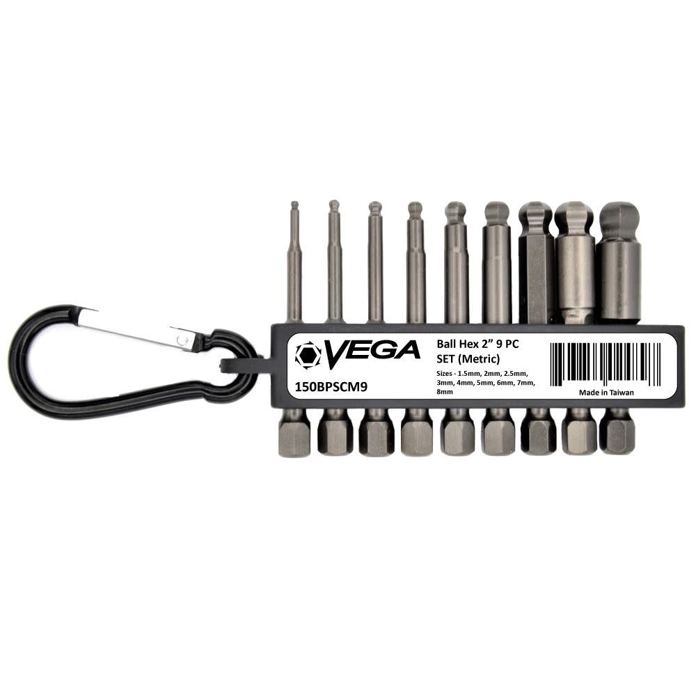 Vega 2″ Hex Ball End Bit Set 9pc - Ascmtools
