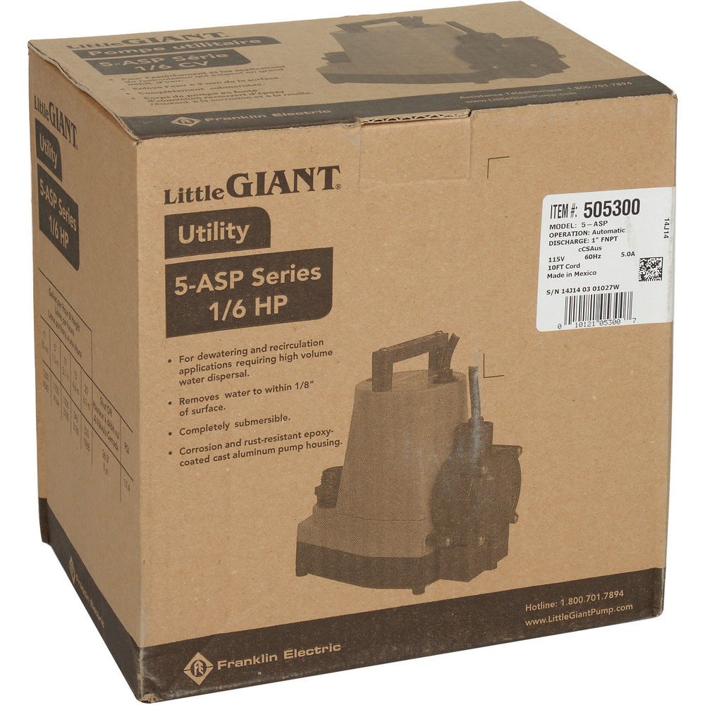 Little Giant Pump 5-ASP 1/6HP 115V Submersible Utility Pump with Piggyback Diaphragm Switch - Ascmtools