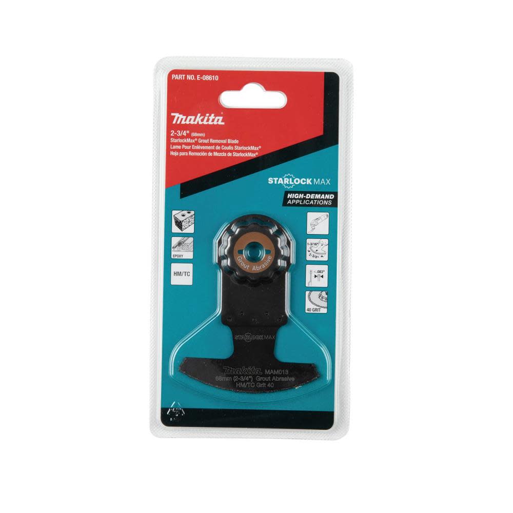 Makita StarlockMax Oscillating Multi Tool 2 3/4″ Hard Metal with Tungsten Carbide 40 Grit Grout and Abrasive Segmented Saw Blade - Ascmtools