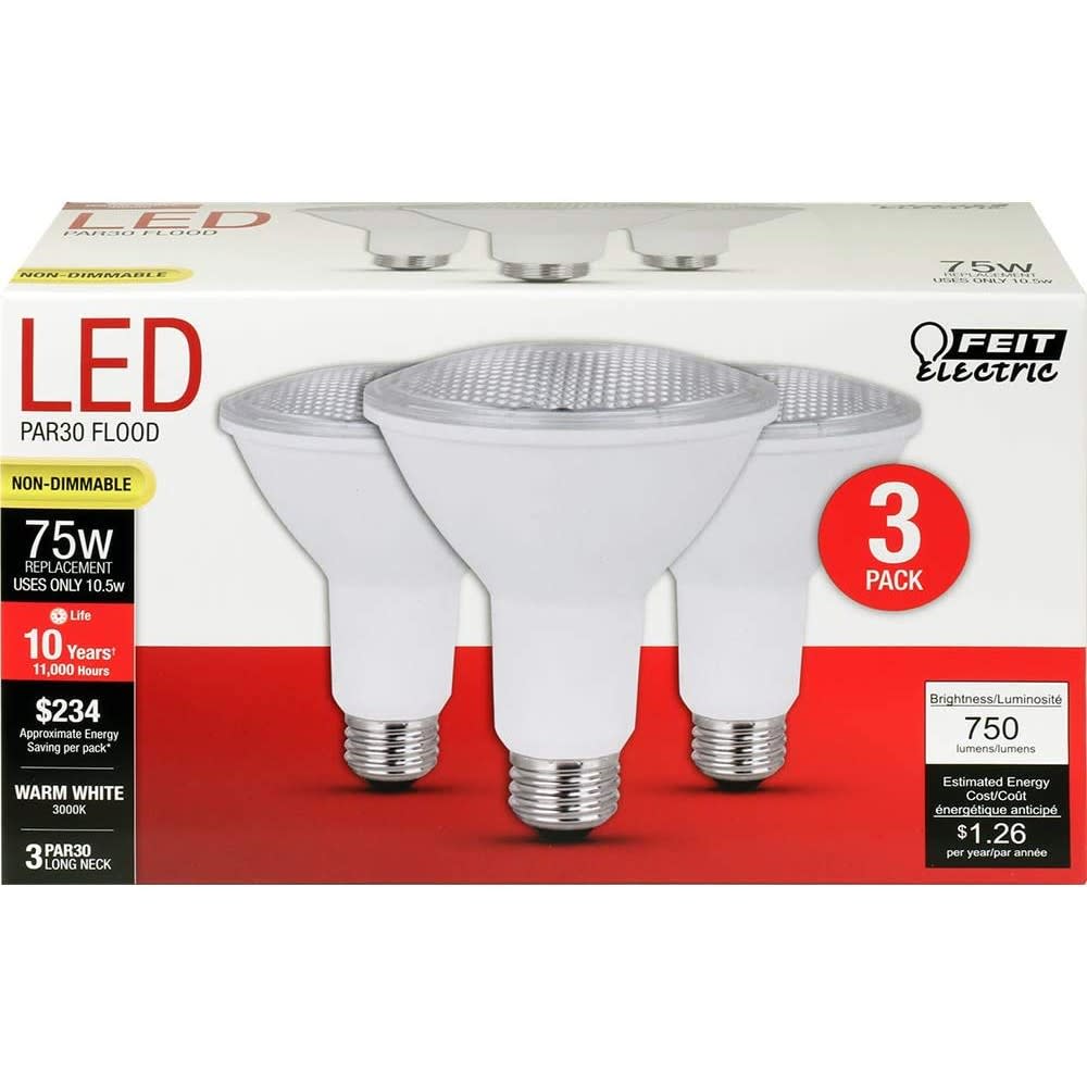 Feit Electric 75W PAR30 3000K Reflector LED Bulbs 3pk - Ascmtools