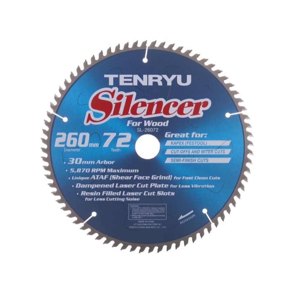 Tenryu Silencer Series Steel Arbor Blade 10.23″ 72 Tooth - Ascmtools