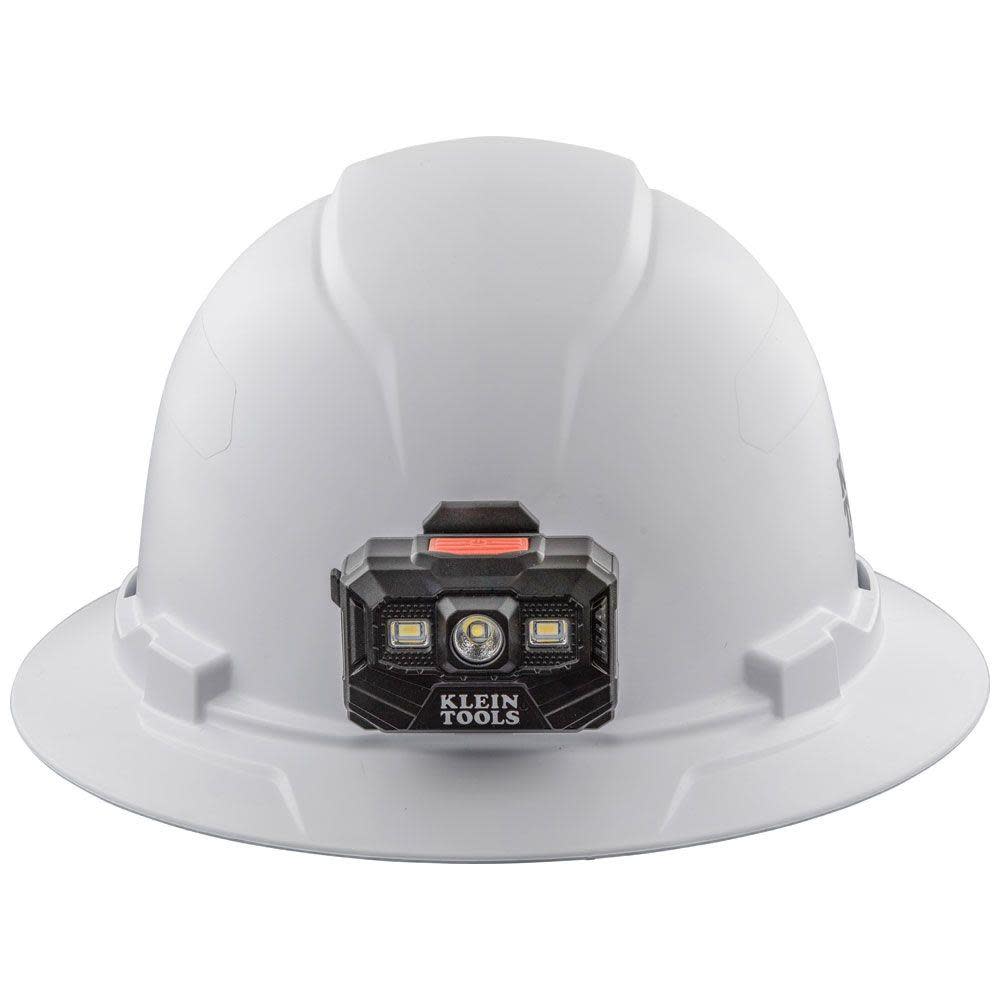 Klein Tools Hard Hat Non-vented Full Brim with Rechargeable Headlamp White - Ascmtools