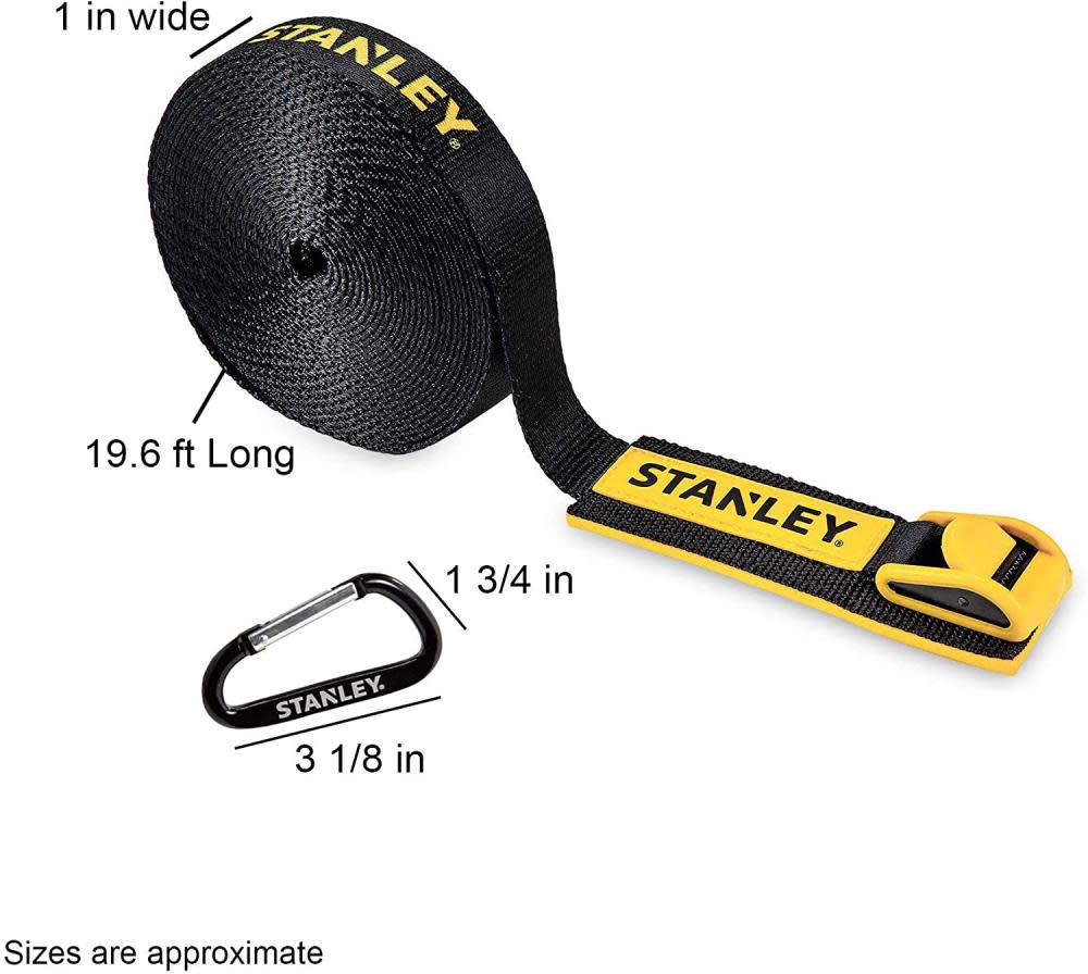 Stanley Tie Down Lashing Strap with Hooks 1″ x 19.6′ Heavy Duty - Ascmtools