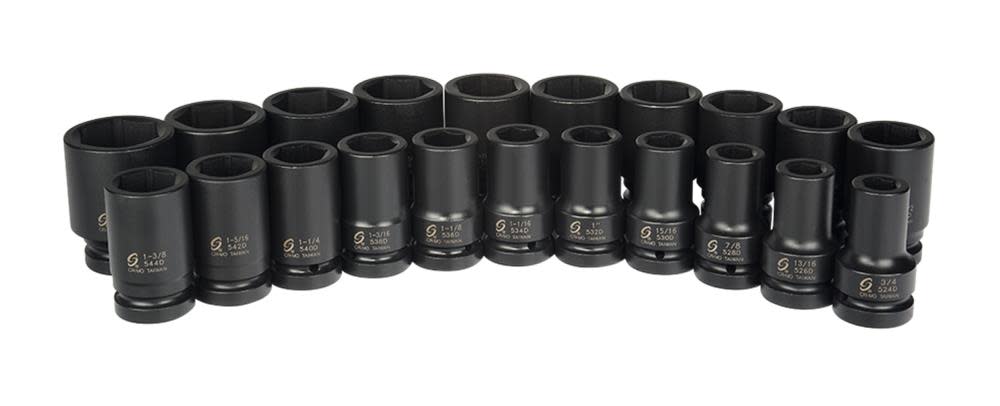 Sunex 1 In. Drive SAE Deep Impact Socket Set 21 pc. - Ascmtools