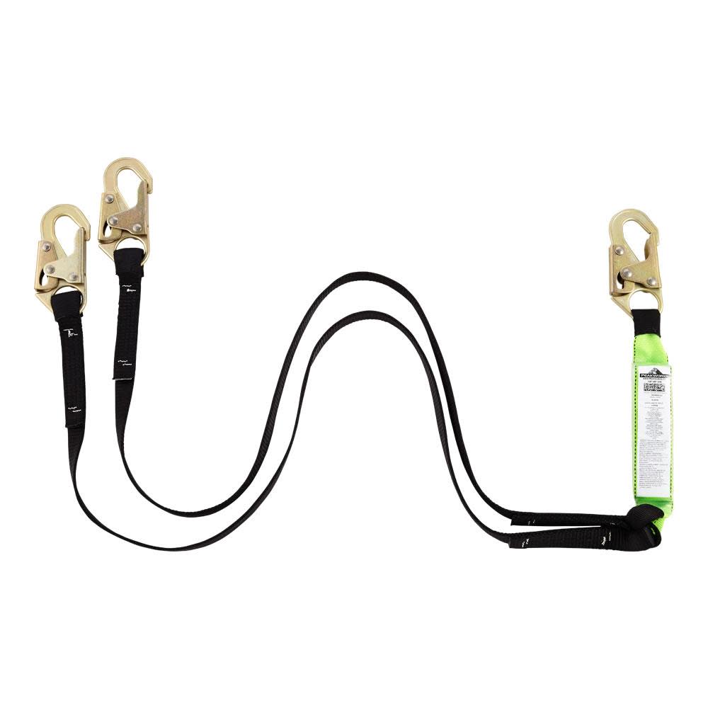 Peakworks Shock Absorbing Double Leg Lanyard with Snap Hooks 6 Ft. L. UV and Abrasion Resistant Polyester Webbing Green/Black - Ascmtools