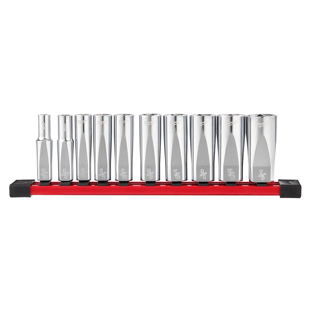 Milwaukee 10pc 3/8 in. SAE Deep Well Sockets with FOUR FLAT Sides - Ascmtools