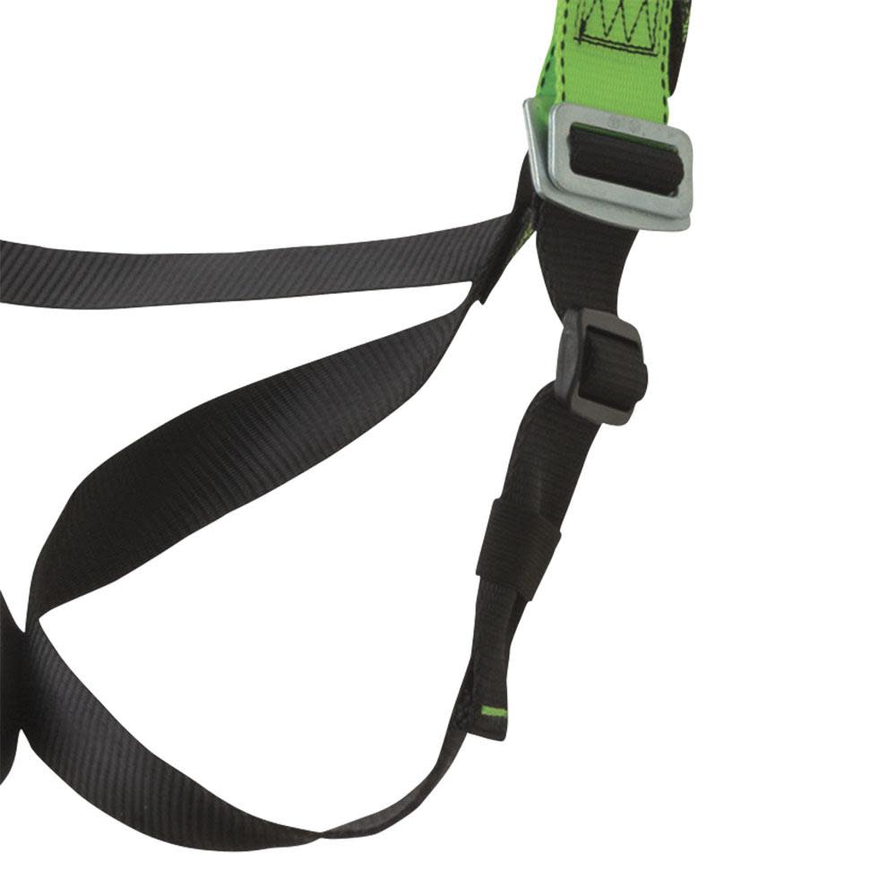 Peakworks Full Body Safety Harness 5-Point Adjustment with Fall Indicator Back and Shoulder D-Rings Pass Thru Leg Buckles Hi-Vis Green/Black Universal Fit - Ascmtools