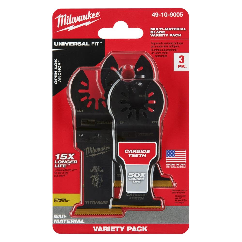 Milwaukee OPEN-LOK 3PC MULTI-MATERIAL CUTTING MULTI-TOOL BLADE VARIETY PACK - Ascmtools