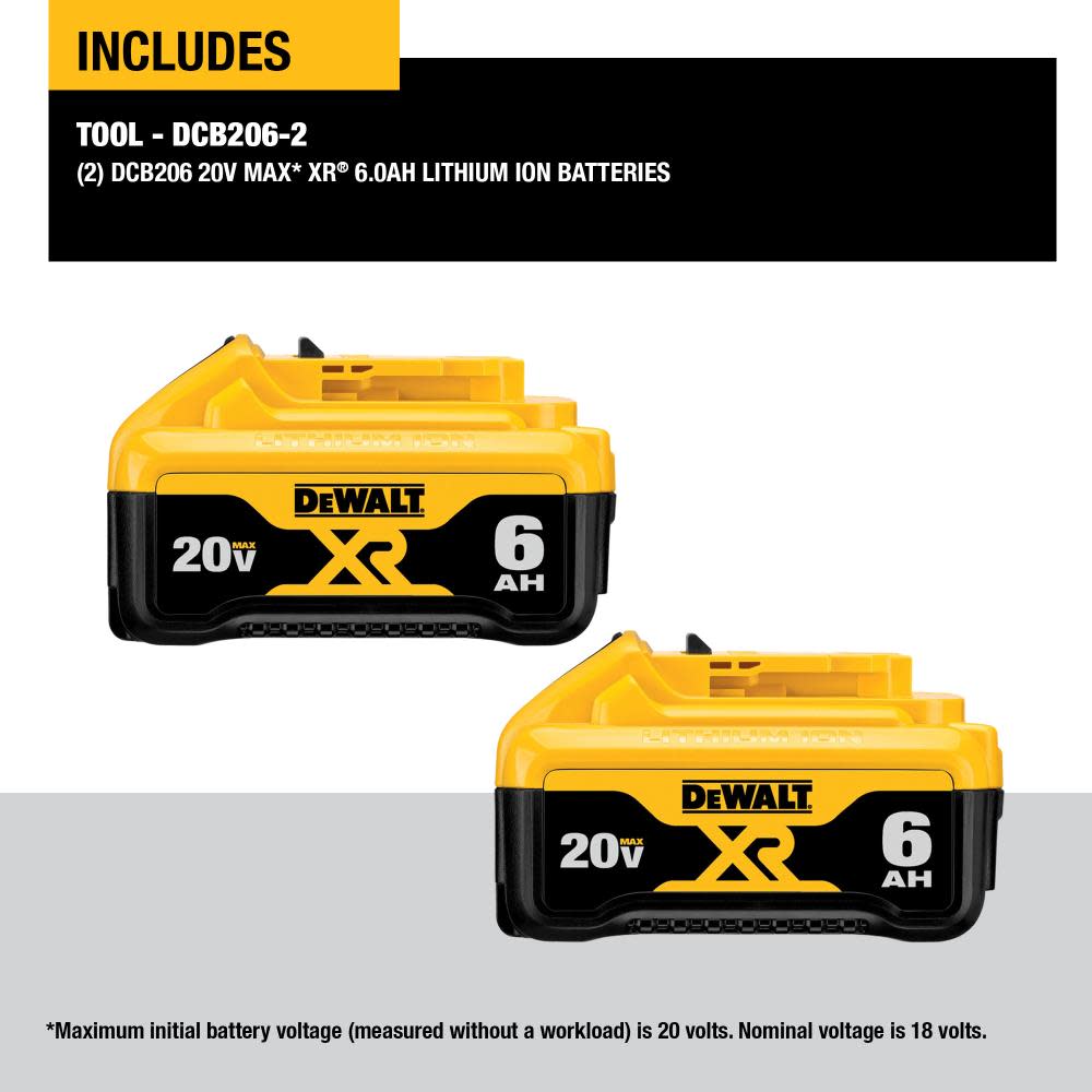 DEWALT 20V MAX Premium XR 6.0 Ah Lithium Ion Battery 2 pack - Ascmtools