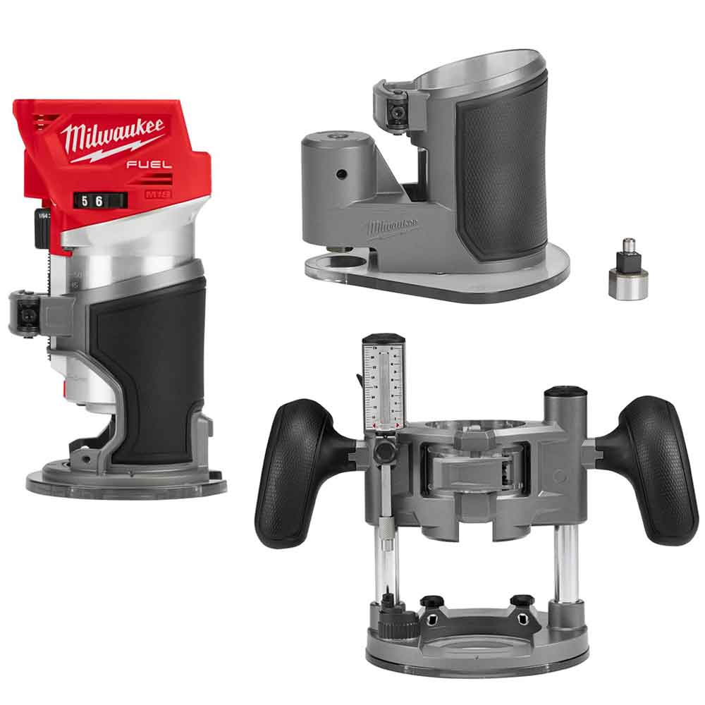 Milwaukee M18 FUEL Compact Router with Plunge & Offset Base (Tool & Bases Only) - Ascmtools