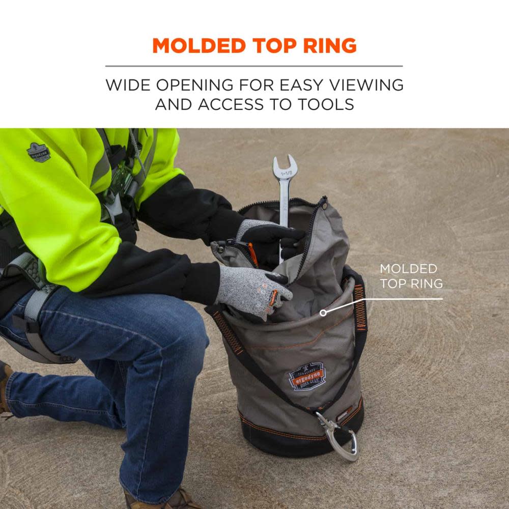 Ergodyne Hoist Bucket with Swiveling Carabiner Large Gray - Ascmtools