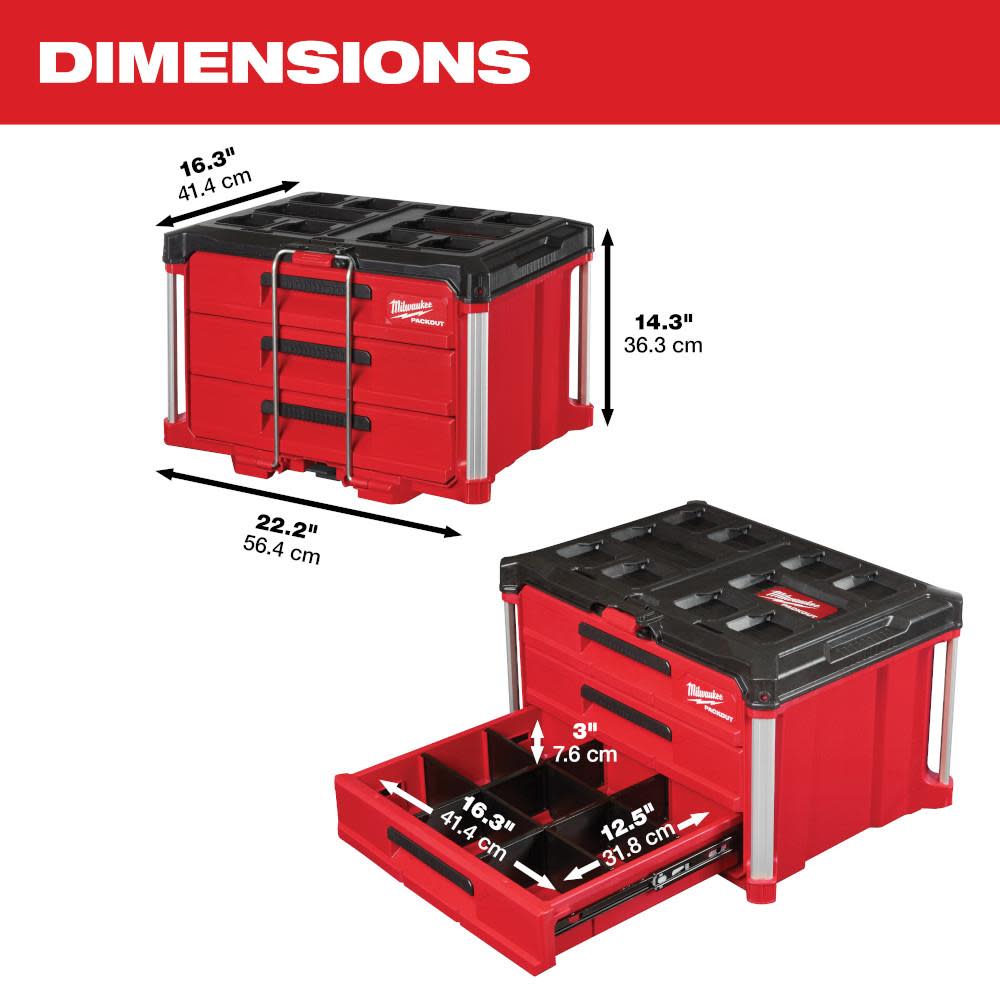 Milwaukee PACKOUT 3-Drawer Tool Box - Ascmtools