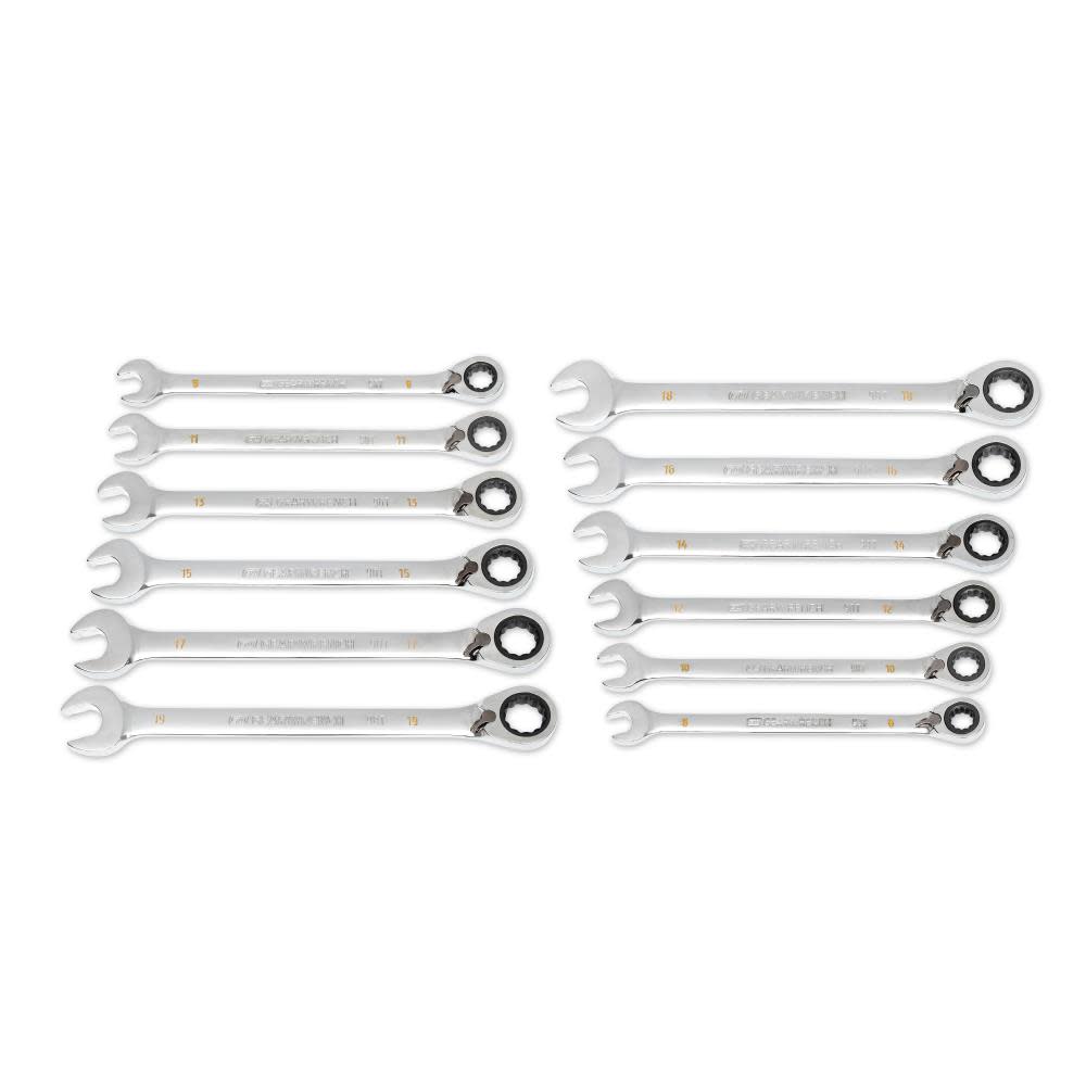 GEARWRENCH Ratcheting Wrench Set with Wrench Roll 90 Tooth 12 Point Metric Reversible 12pc - Ascmtools