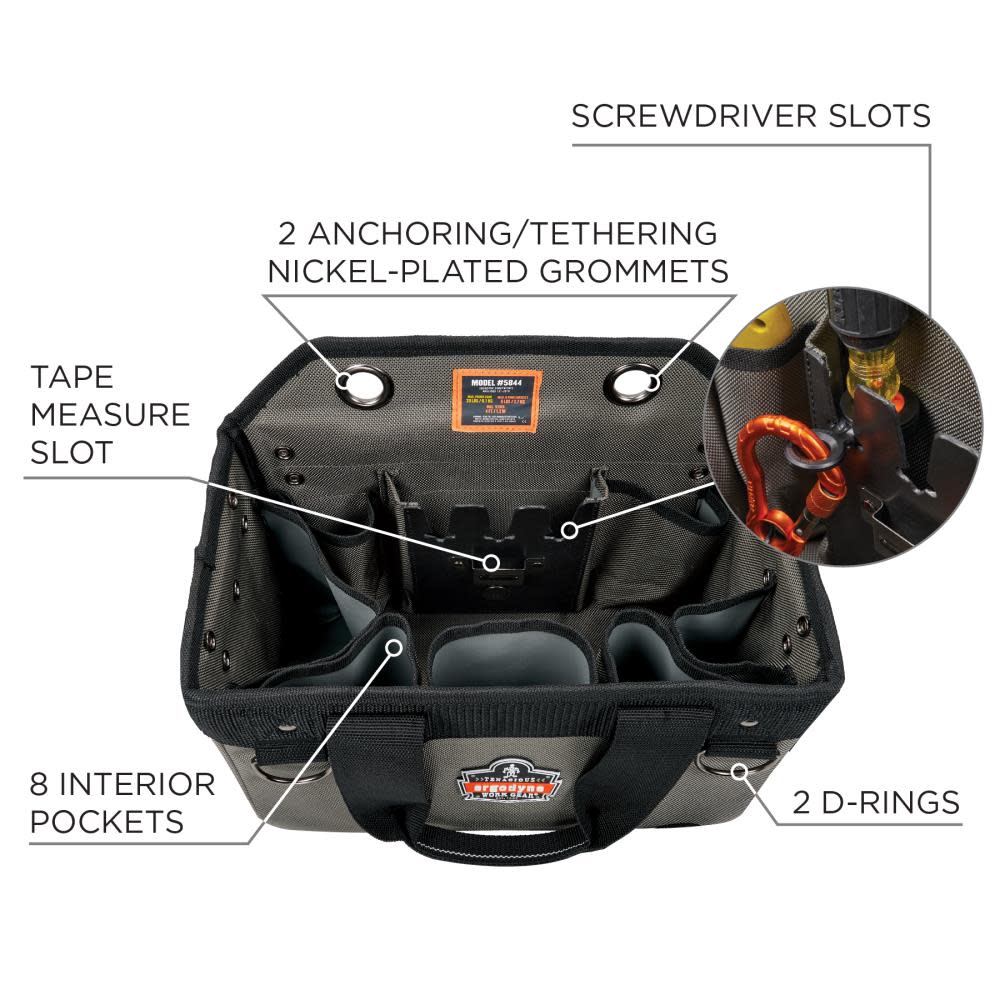 Ergodyne Arsenal 5846 Gray Bucket Truck Small Tool Bag with Bucket Hooks Kit - Ascmtools