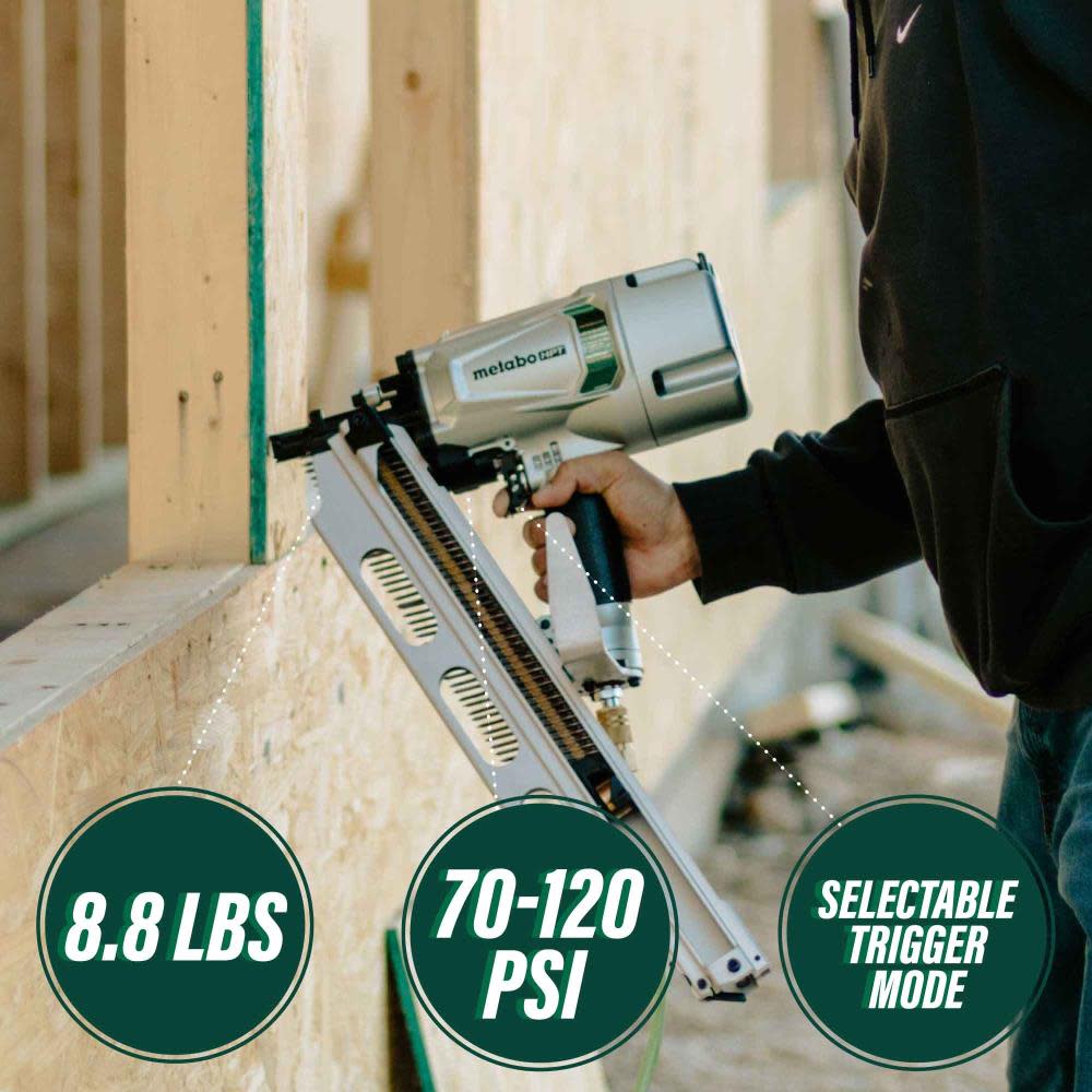 Metabo HPT 3 1/4″ 21 Degree Pneumatic Framing Nailer with Depth Adjustment & Aluminum Magazine - Ascmtools