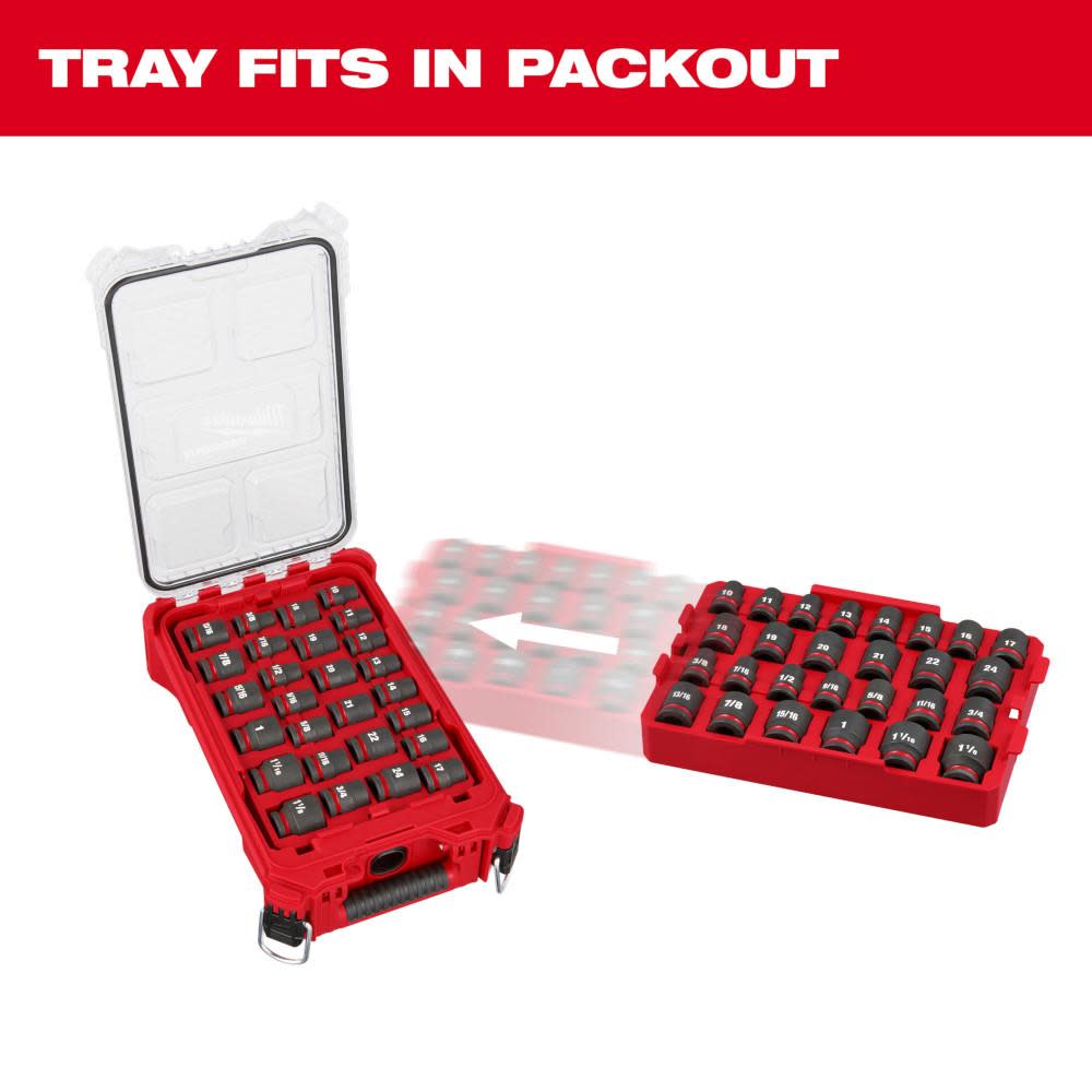Milwaukee SHOCKWAVE Impact Duty Socket 1/2 Dr 27pc SAE/MM Tray Set - Ascmtools