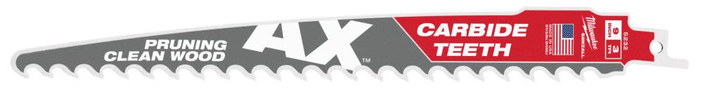 Milwaukee 9″ 3 TPI The AX with Carbide Teeth for Pruning & Clean Wood SAWZALL Blade 1PK - Ascmtools