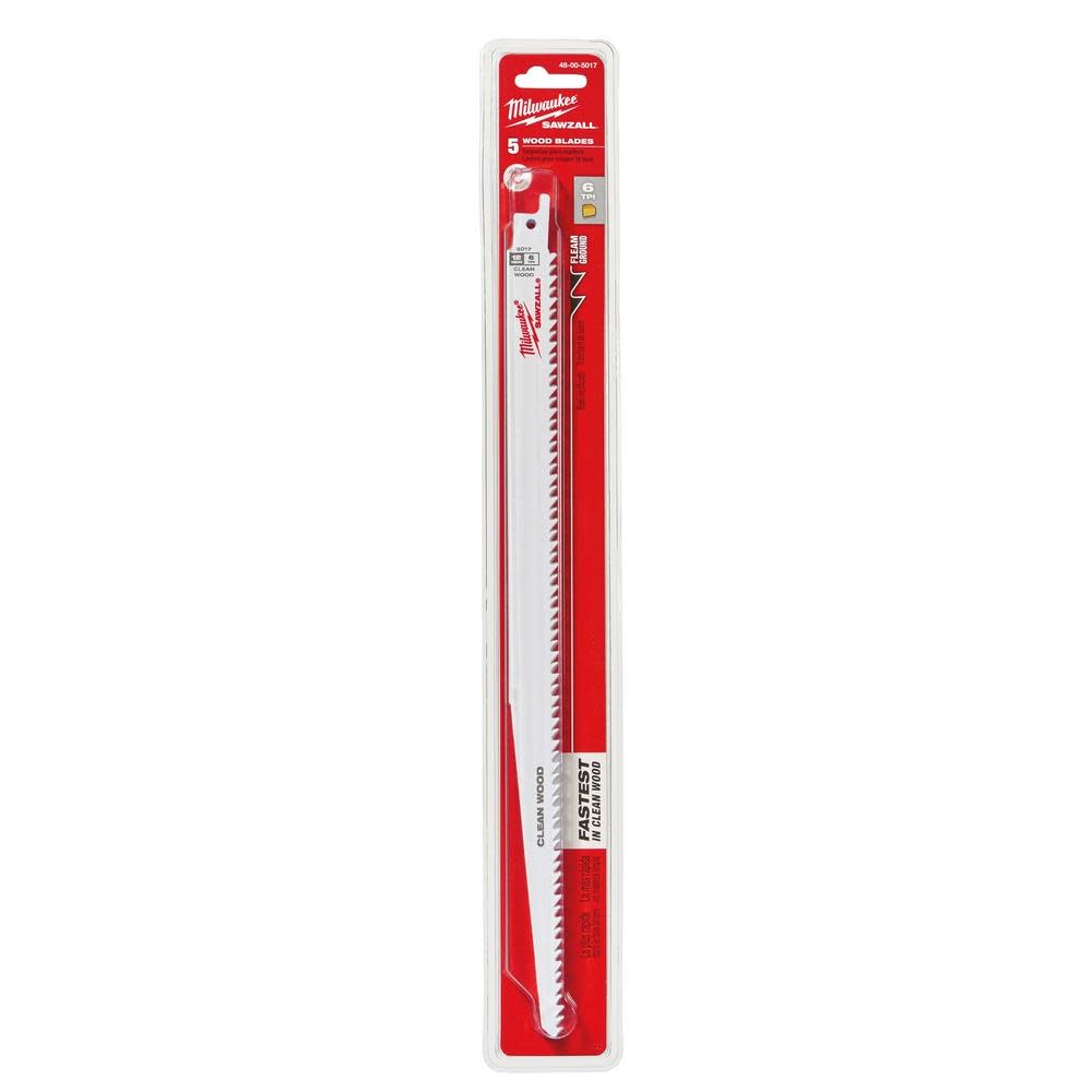 Milwaukee 12″x3/4″x.050″ 6T 1/2″ Unv Shank Bi-Metal Fleam Ground Sawzall Blade 5Ct - Ascmtools