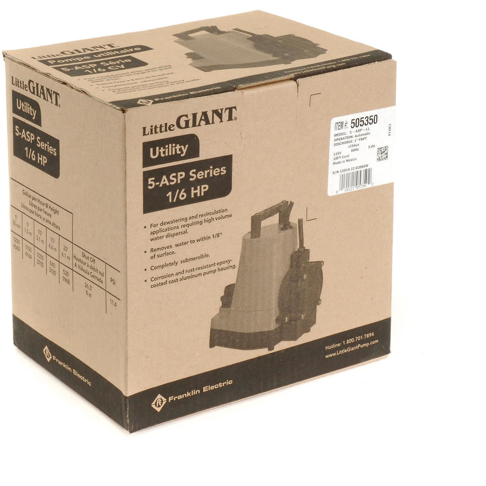 Little Giant Pump 5-ASP-LL 1/6HP 115V Subermersible Utility Pump 18′ Cord - Ascmtools