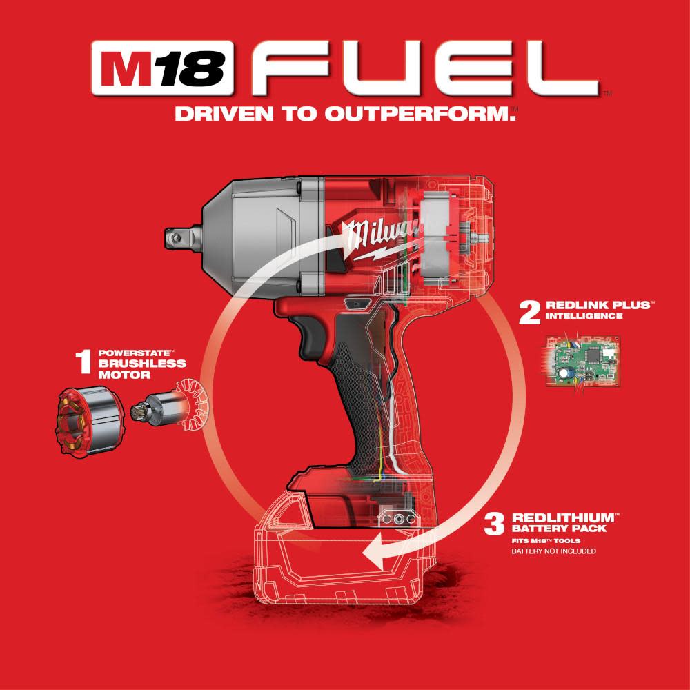 Milwaukee M18 FUEL 1/2 in. High Torque Impact Wrench with Pin Detent - Ascmtools