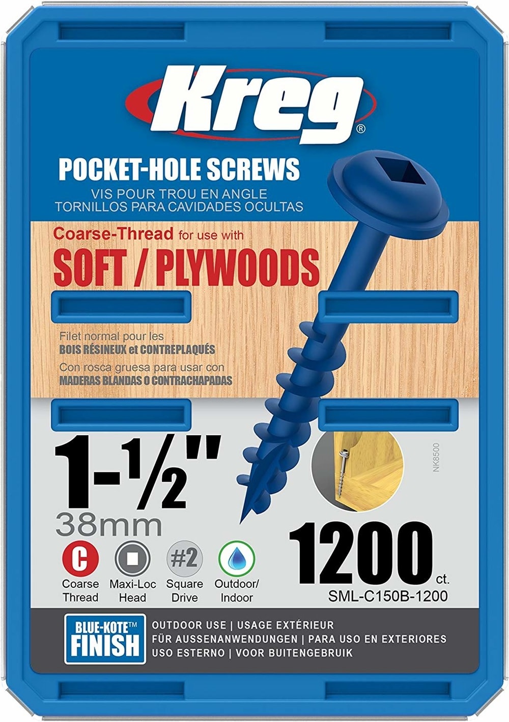 Kreg 1-1/2″ #8 CRS WH Blue-Kote Pocket Screw – 1200ct - Ascmtools